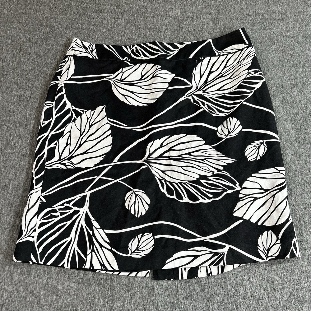 Ann Taylor LOFT Black White Leaf Print Silk Blend Pencil Skirt Size 14